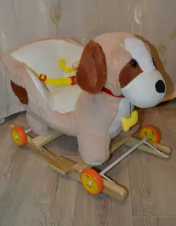 Каталка-качалка Собачка Мягкий герой детская музыкальная качалка со спинкой каталка с колесами для малышей Каталка-качалка Собачка Мягкий герой детская музыкальная качалка со спинкой каталка с колесами для малышей